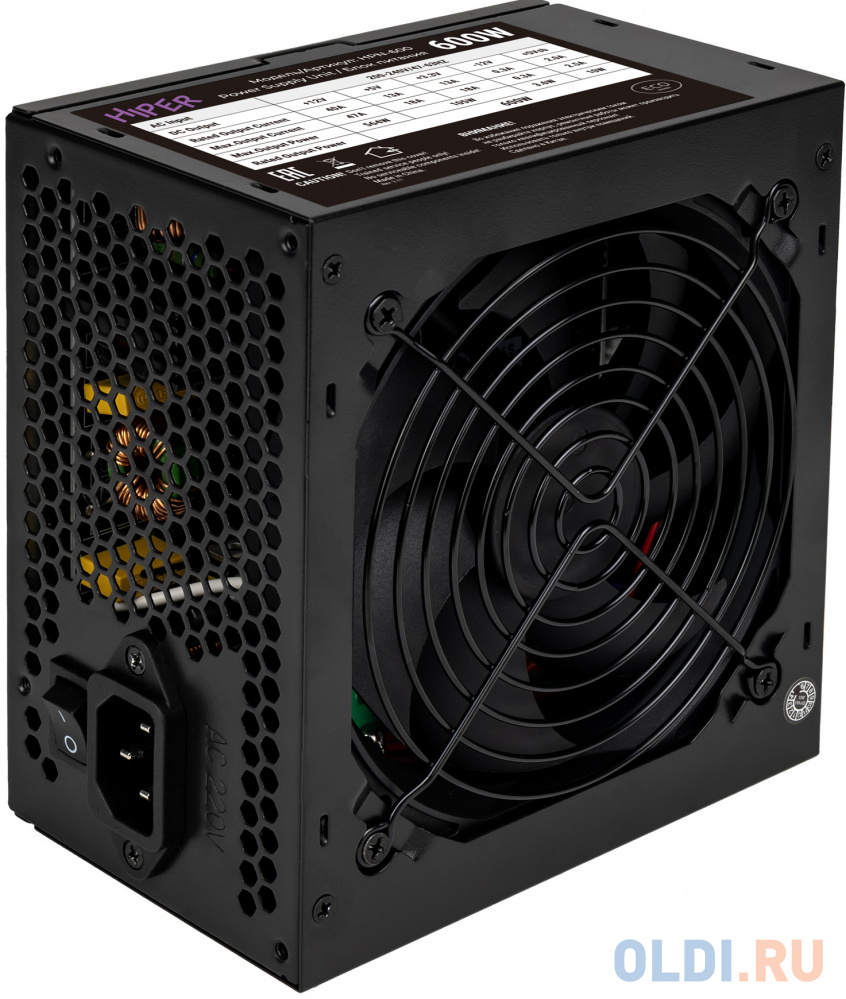 

блок питания для ПК 600 Ватт/ PSU HIPER ECO HPN-600 (ATX 2.31, 600W, noPFC, 120mm fan, Black), BOX