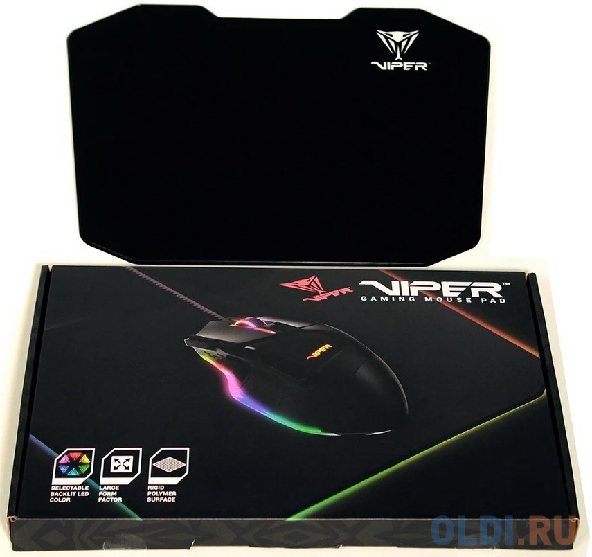 Игровой коврик для мыши Patriot Viper LED mouse pad (354 x 243 x 6 мм, RGB подсветка, USB, полимер, резина), размер 354x243x5.5 мм, цвет черный - фото 4
