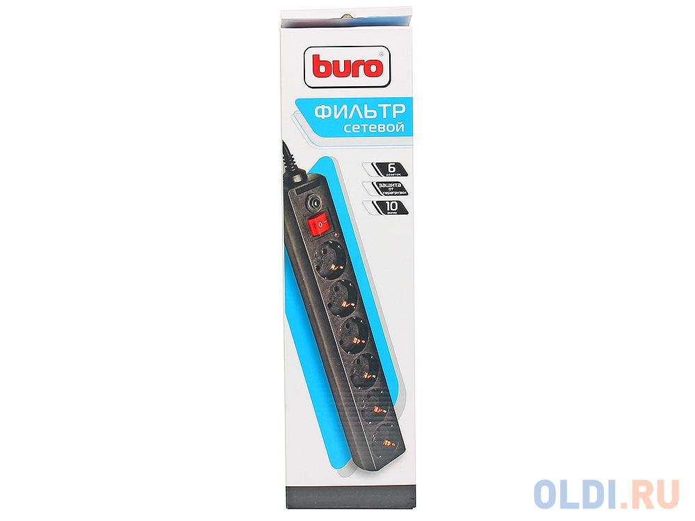 Сетевой фильтр Buro 600SH-3-B 3м (6 розеток) черный фото