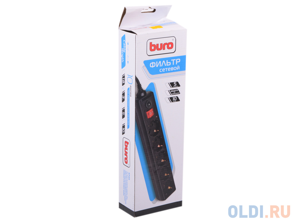 Сетевой фильтр Buro 500SH-3-B 3м (5 розеток) черный - фото 2