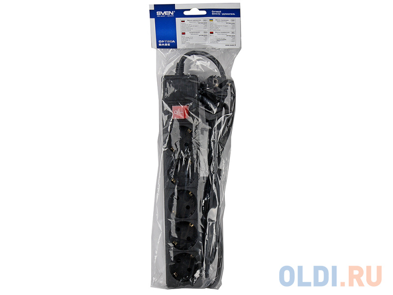 

Сетевой фильтр Sven Optima Base 1,8 м (5 розеток) черный