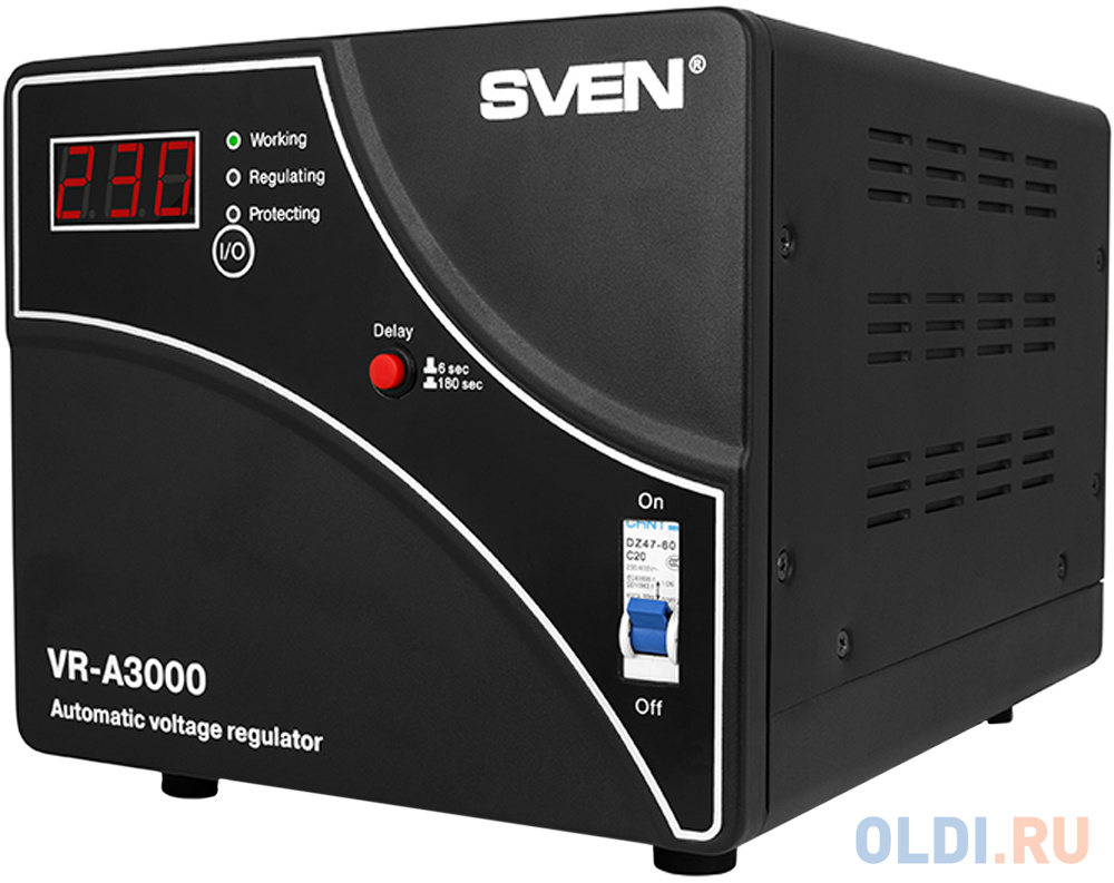 Stabilizer SVEN VR-A3000, Relay, 3000VA, 1800W, 140-275v, output terminals, black, 317 ? 230 ? 240mm, 7.2kg SV-014940 - фото 1