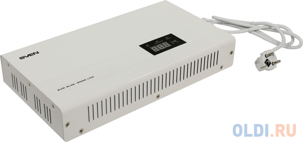 Стабилизатор напряжения Sven AVR Slim-2000 LCD 2 розетки белый стабилизатор напряжения powerman avs 1500d 2 розетки белый