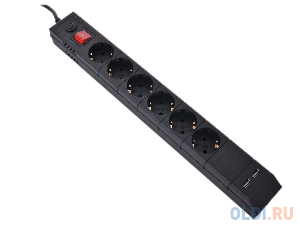 Сетевой фильтр BURO BU-SP3_USB_2A-B 6 розеток 3 м черный