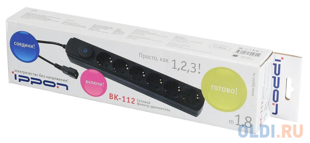 Сетевой фильтр Ippon BK-112 6 розеток 1.8 м черный BK112B - фото 2