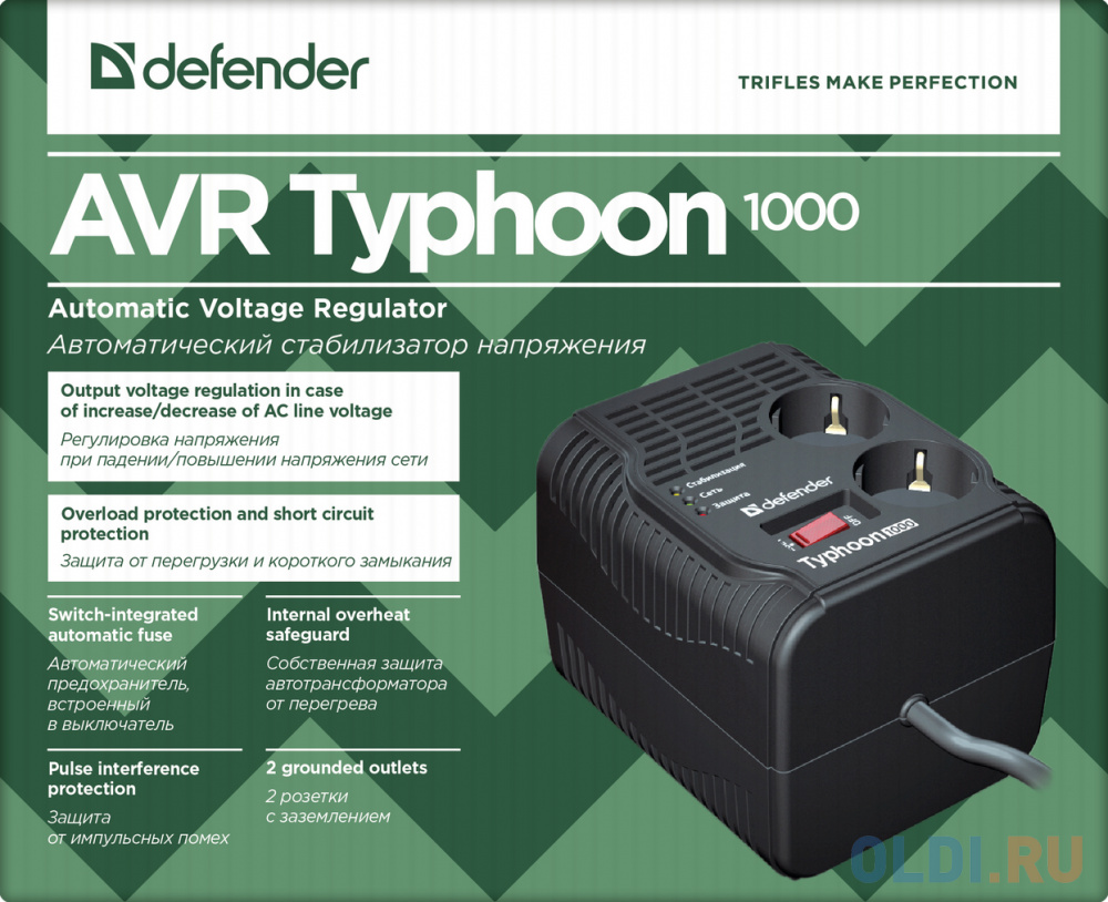 

Стабилизатор напряжения Defender AVR Typhoon 1000 2 розетки 0.6 м 99033