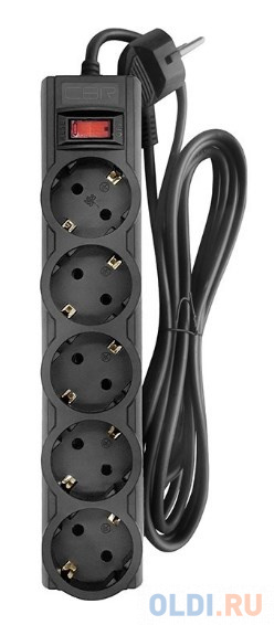 CBR Сетевой фильтр CSF 2505-3.0 Black CB, 5 евророзеток, длина кабеля 3 метра, цвет чёрный (коробка)