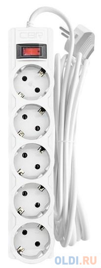 CBR Сетевой фильтр CSF 2505-3.0 White CB, 5 евророзеток, длина кабеля 3 метра, цвет белый (коробка) прямая секция оптического лотка 100x120 мм 2 метра желтая