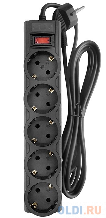 CBR Сетевой фильтр CSF 2505-1.8 Black PC, 5 евророзеток, длина кабеля 1,8 метра, цвет чёрный (пакет) микрофон cbr cbm 011 проводной петличка для использования с пк разъём мини джек 3 5 мм длина кабеля 1 8 м чёрный