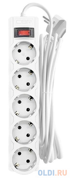 CBR Сетевой фильтр CSF 2505-1.8 White CB, 5 евророзеток, длина кабеля 1,8 метра, цвет белый (коробка) cbr сетевой фильтр csf 2505 3 0 cb 5 евророзеток длина кабеля 3 метра чёрный коробка