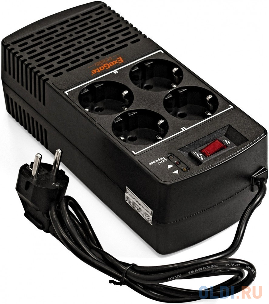 Exegate EP285941RUS Стабилизатор ExeGate Power AD5000-500 (500VA/300W, диапазон 150...280В, 4 евророзетки) фото