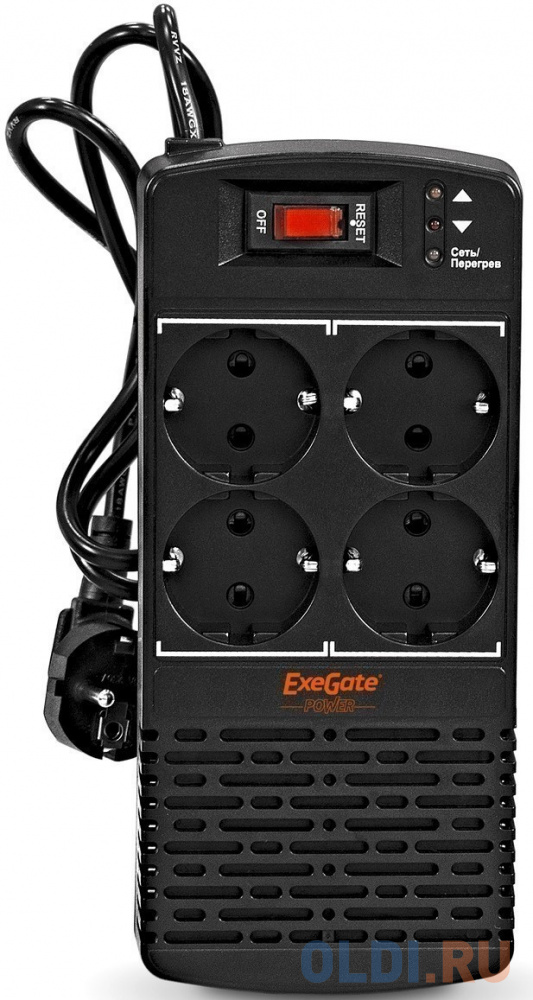 Exegate EP285941RUS Стабилизатор ExeGate Power AD5000-500 (500VA/300W, диапазон 150...280В, 4 евророзетки) фото
