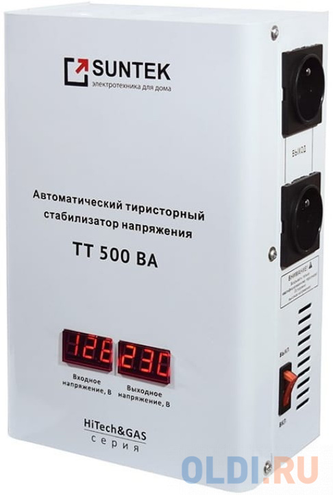 Стабилизатор напряжения Suntek TT-500 2 розетки, цвет серый, размер 180х290х115 мм - фото 2