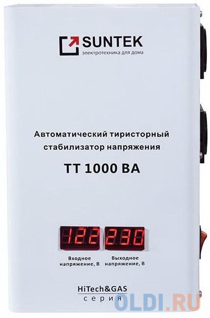 Стабилизатор напряжения Suntek TT-1000 2 розетки, цвет белый, размер 290х140х180 мм