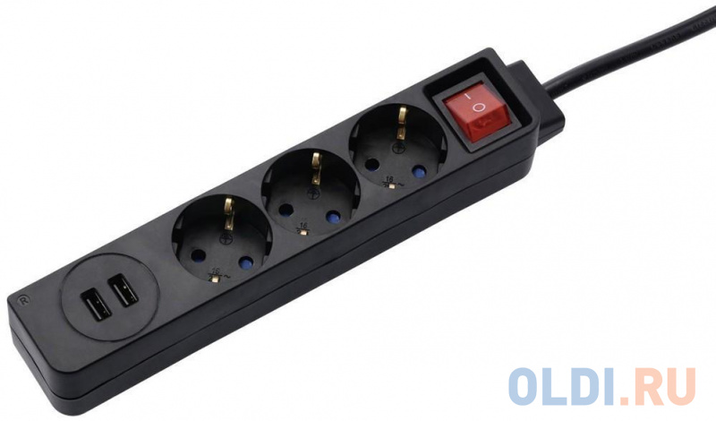 

Удлинитель HAMA H-137353 3 розетки 2xUSB 1.4 м