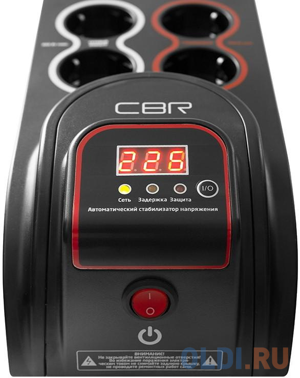 Стабилизатор напряжения CBR CVR 0055 4 розетки 1.2 м, цвет черный, размер 235х130х110 мм - фото 2