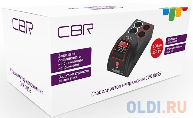 Стабилизатор напряжения CBR CVR 0055 4 розетки 1.2 м, цвет черный, размер 235х130х110 мм - фото 4