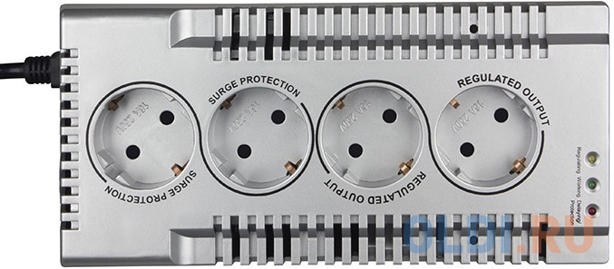 Stabilizer SVEN VR-F1000 (320W, Input 185V-285V, 4 CEE7 / 4 sockets (2 stabilized sockets, 2 power filter sockets), 230V out, plastic case, silver col фото