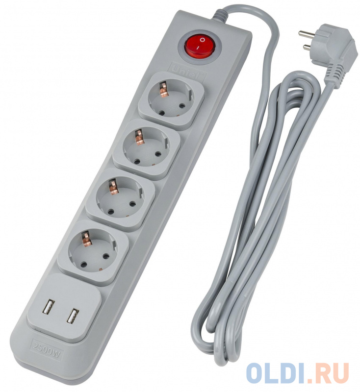 

Сетевой фильтр Uniel S-GSL5-3U 4 розетки 2xUSB 3 м, Серый