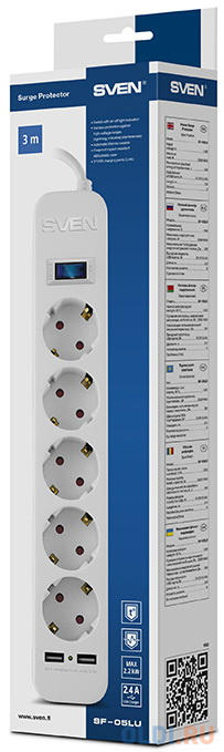 Сетевой фильтр Sven SF-05LU 5 розеток 2xUSB 1.8 м фото