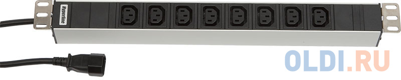 Hyperline SHT19-8IEC-2.5IEC Блок розеток для 19" шкафов, горизонтальный, 8 IEC 320, 10 A, шнур 2.5м
