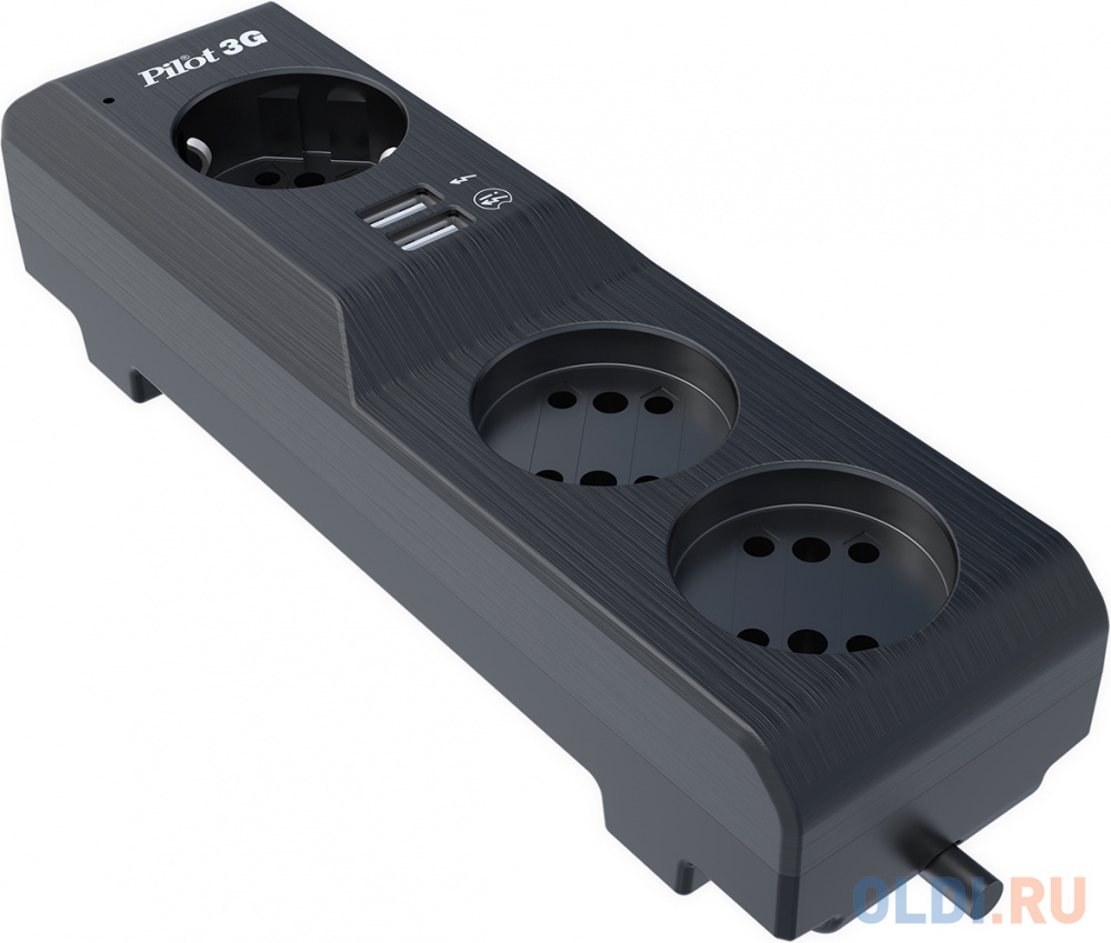 Surge protector Pilot 3G 3xGP euro outlets, 10А/2.2кВа, 2xUSB, 5m, grafit Pilot 3G 5M - фото 3