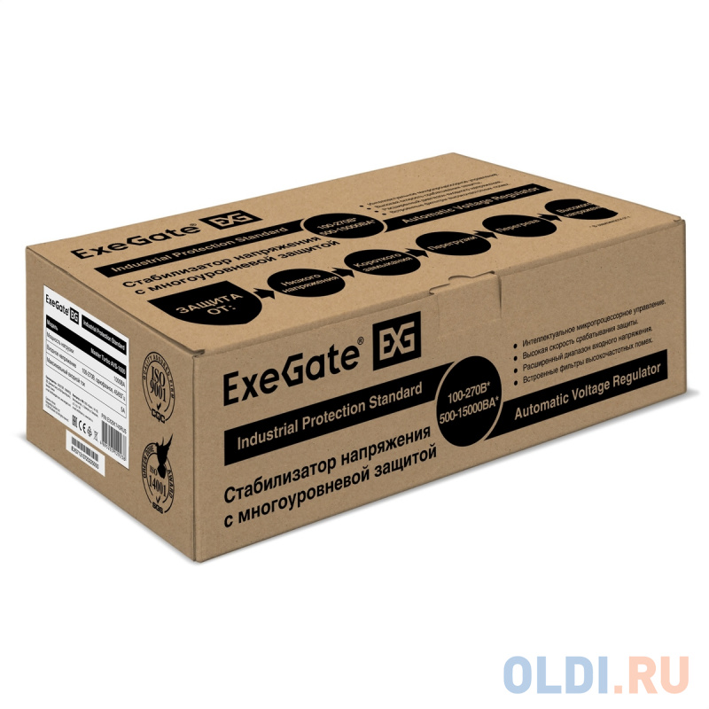 Стабилизатор напряжения ExeGate Master Turbo AVS-1000 (1000ВА, 100-265В, цифр. индикация вход/вых. напряжения, 220В±8%, КПД 98%, 5 уровней защиты, зад фото