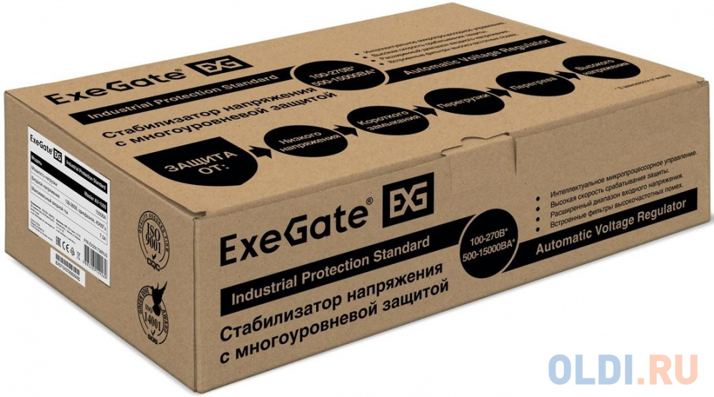 Стабилизатор напряжения ExeGate Master AV-1500 (1500ВА, 140-260В, цифр. индикация вход/вых. напряжения, 220В±8%, КПД 98%, 5 уровней защиты, задержка, фото