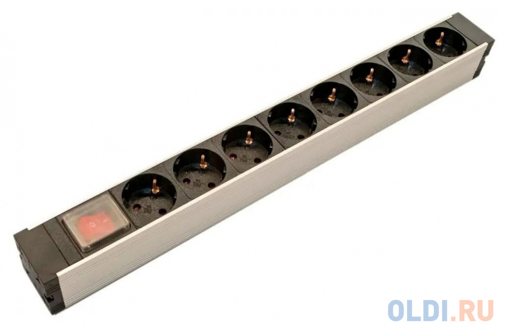 

Hyperline SHZ19-8SH-S-IEC Блок розеток для 19" шкафов, горизонтальный, 8 розеток Schuko, выключатель с подсветкой, без кабеля питания, входно, Серый