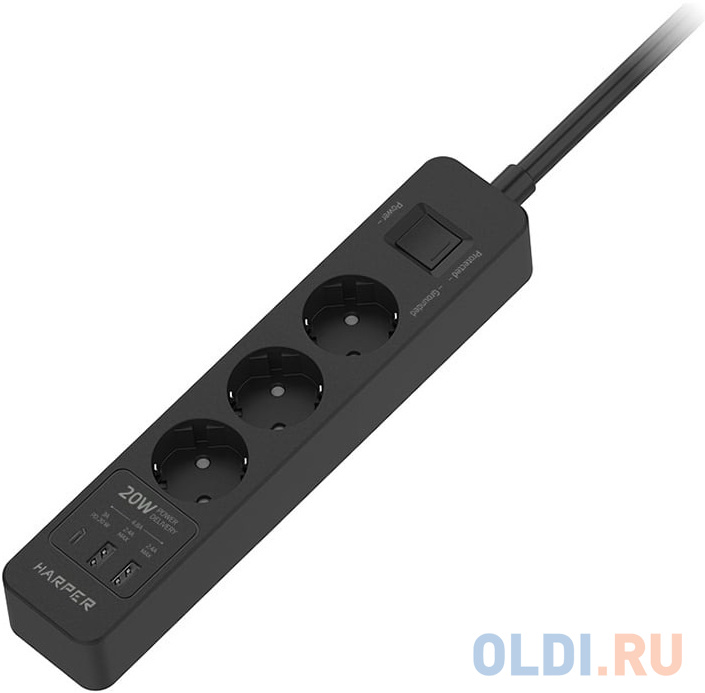 

Harper Сетевой фильтр с USB зарядкой UCH-430 Black PD3.0 (3 роз.,3м., 2xUSB+1xType-C портами, 4000W) {H00003202}