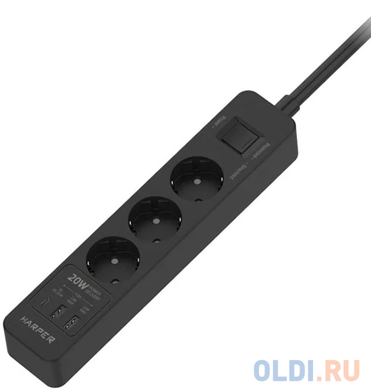 

Harper Сетевой фильтр с USB зарядкой UCH-350 Black PD3.0 (3 роз.,1,5м., 2xUSB+1xType-C портами, 4000W) {H00003196}