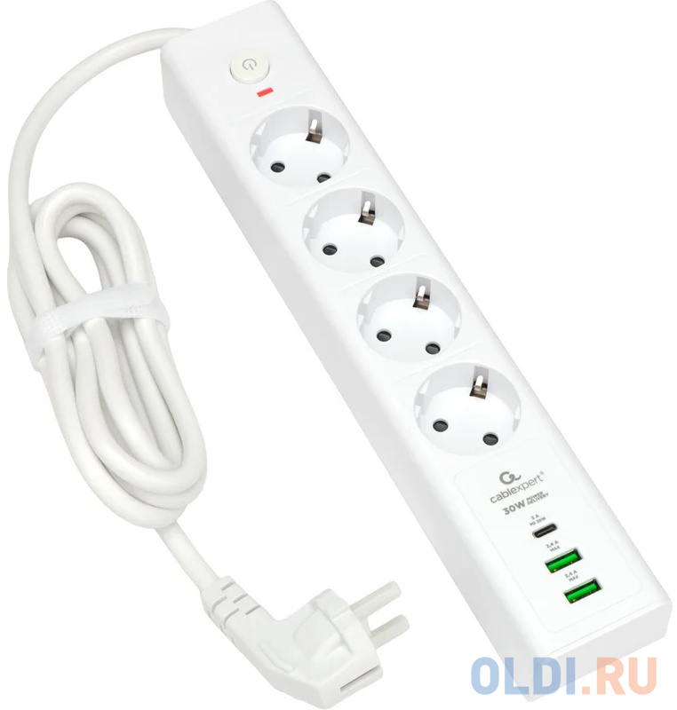 

Сетевой фильтр Cablexpert Exnovo EXN-4-CU2-W-2 2м. белый 4 розетки 2xUSB 1xType-C