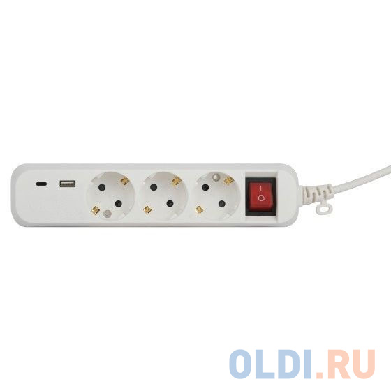 

ЭРА Б0052897 Удлинитель электрический UB-3es-1,5m-USB c заземлением с выключателем 3 розетки + 1xUSBA+1xUSBC 1,5м 10А