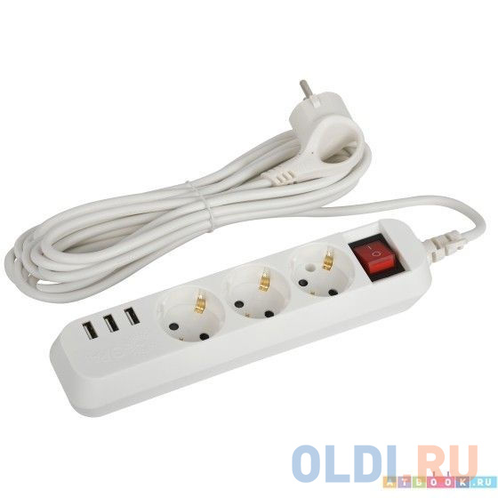 

ЭРА Б0052902 Удлинитель электрический U-3es-5m-USB c заземлением с выключателем 3 розетки + 3xUSBA 5м 10А