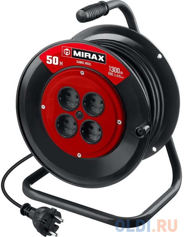 MIRAX ПВС, 2 х 0.75 мм2, 50 м, 1300 Вт, удлинитель на катушке (55052-50) - 55052-50