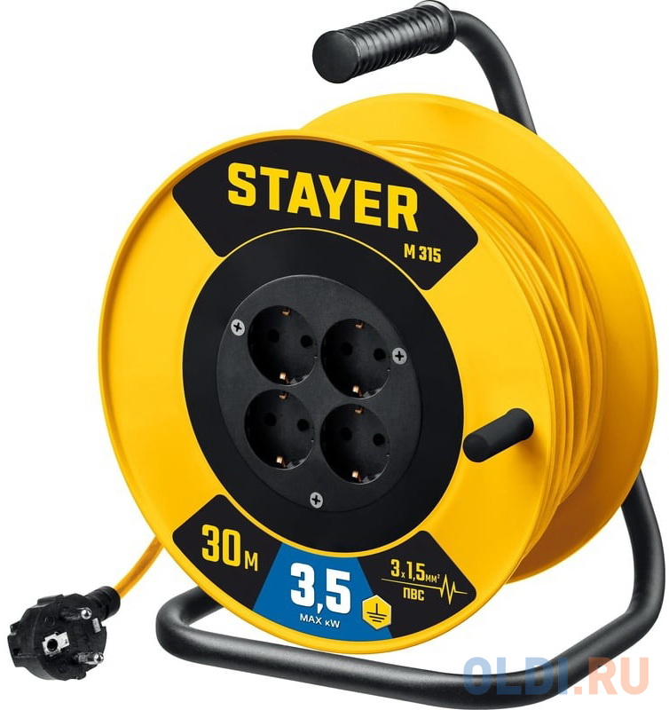 STAYER M-315, ПВС, 3 x 1.5 мм2, 30 м, 3500 Вт, силовой удлинитель на катушке (55078-30)