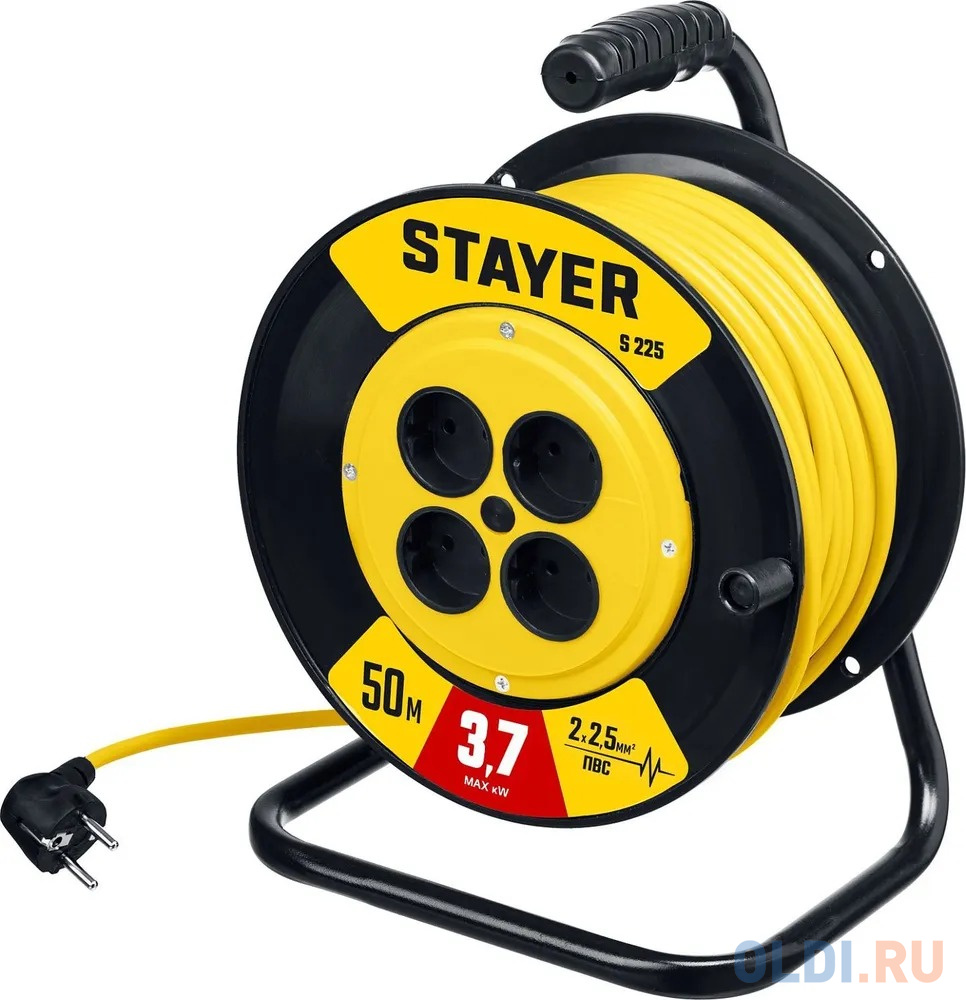 STAYER S-225, ПВС, 2 х 2.5 мм2, 50 м, 3750 Вт, силовой удлинитель на катушке (55070-50)