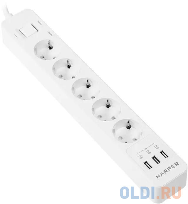 

Harper Сетевой фильтр с USB зарядкой UCH-510 White (5 роз.,10м.,3 x USB 2.4A (max 3.4A), 4000W) {H00003207}