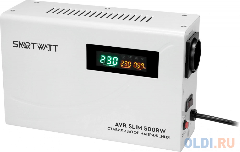 Настенный, стабилизатор напряжения SMARTWATT AVR SLIM 500RW (100W - 260W, 500VA, 0.5 кВт, 50 Гц, розеток — 1, LED-диспле