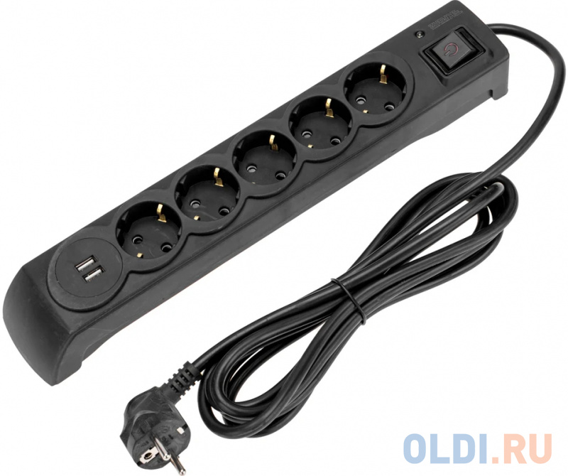 

KRANZ Сетевой фильтр 5 гнезд, 3м, 3x1,5мм, с автовыкл, 2 USB, черный 13-4702