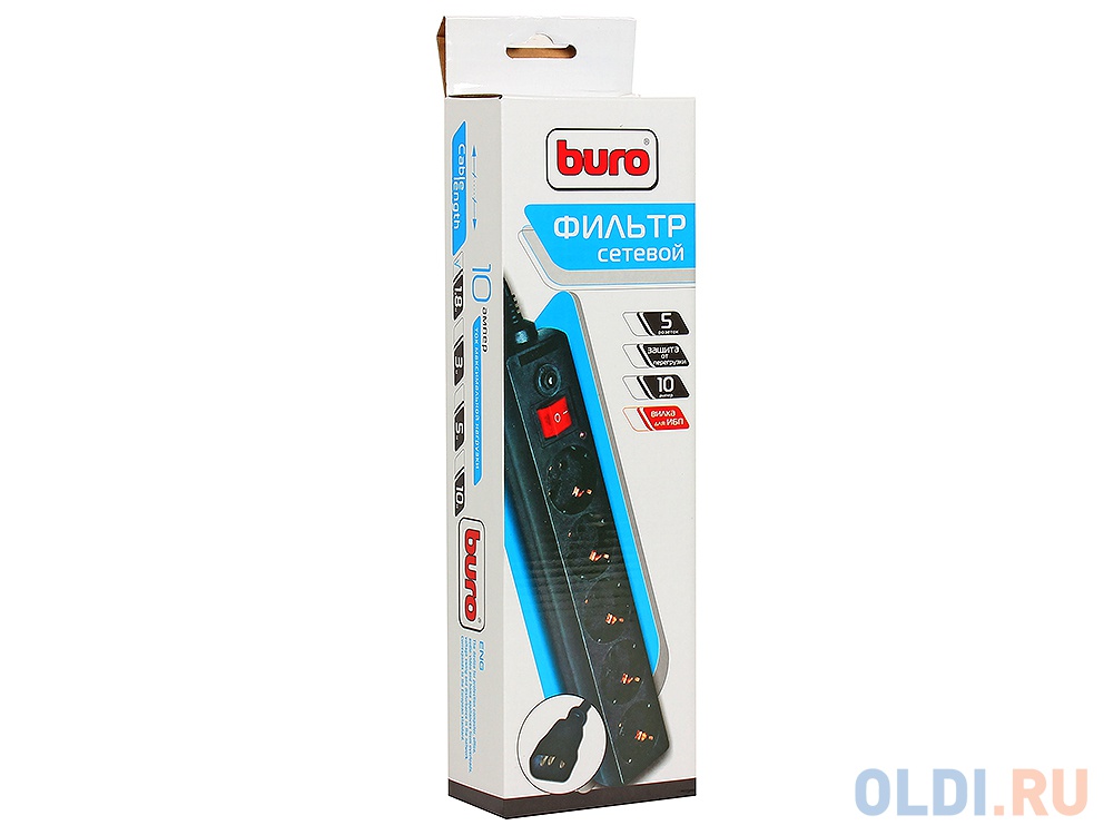 Сетевой фильтр Buro 500SH-1.8-UPS-B 1.8м (5 розеток) черный фото