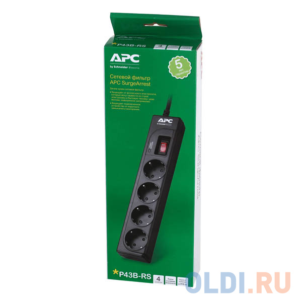 Сетевой фильтр APC P43B-RS Essential SurgeArrest 4 outlets, 1 meter power cord, 230V, black - фото 3