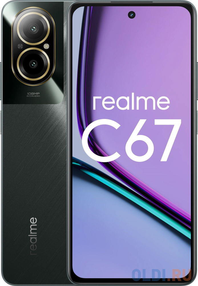 Смартфон Realme RMX3890 C67 256Gb 8Gb черный моноблок 3G 4G 2Sim 6.72" 1080x2400 Android 14 108Mpix 802.11 a/b/g/n/ac NFC GPS GSM900/1800 GSM1900