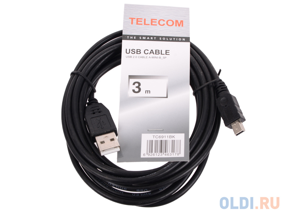 Кабель USB 2.0 AM-miniB 3.0м VCOM TV-Com TC6911BK-3.0M 6926123463178