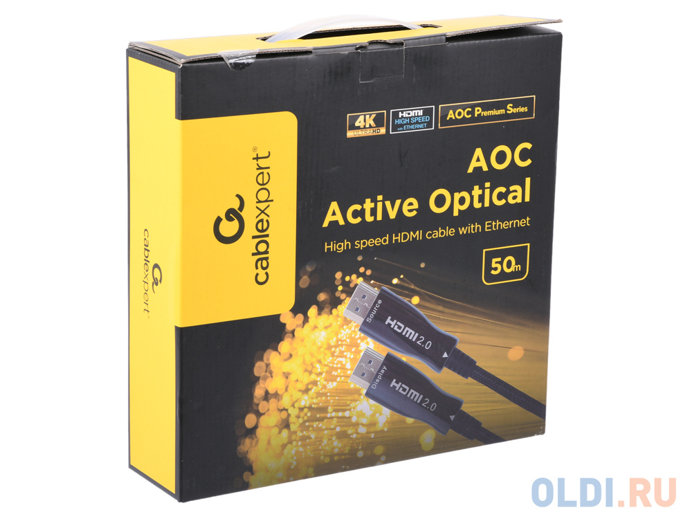 Активный оптический кабель HDMI Cablexpert, 50м, v2.0, 19M/19M, AOC Premium Series, позол.разъемы, экран, коробка CCBP-HDMI-AOC-50M - фото 1