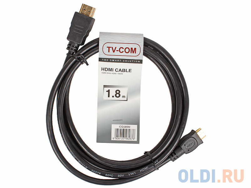 Кабель HDMI to MiniHDMI ver1.4V+3D, 1.8m, TV-COM <CG580M-1.8M - фото 3