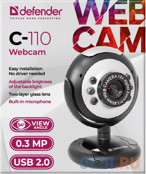 Камера интернет Defender C-110 0.3 Мп, подсветка, кнопка фото фото