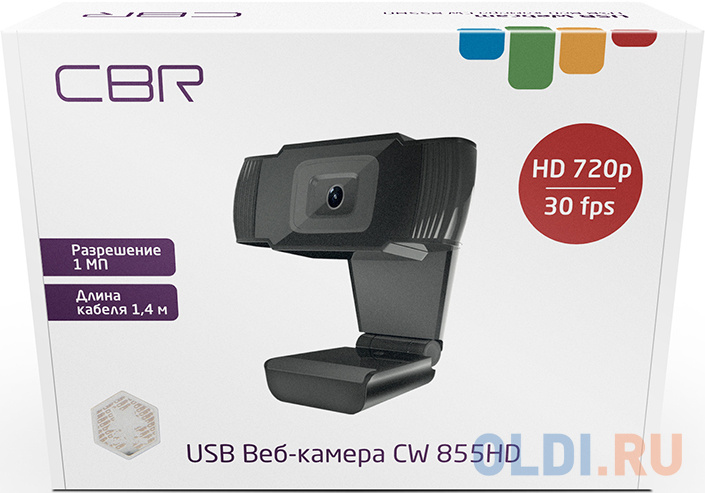 CBR CW 855HD Black, Веб-камера с матрицей 1 МП, разрешение видео 1280х720, USB 2.0, встроенный микрофон с шумоподавлением, фикс.фокус, крепление на мо фото
