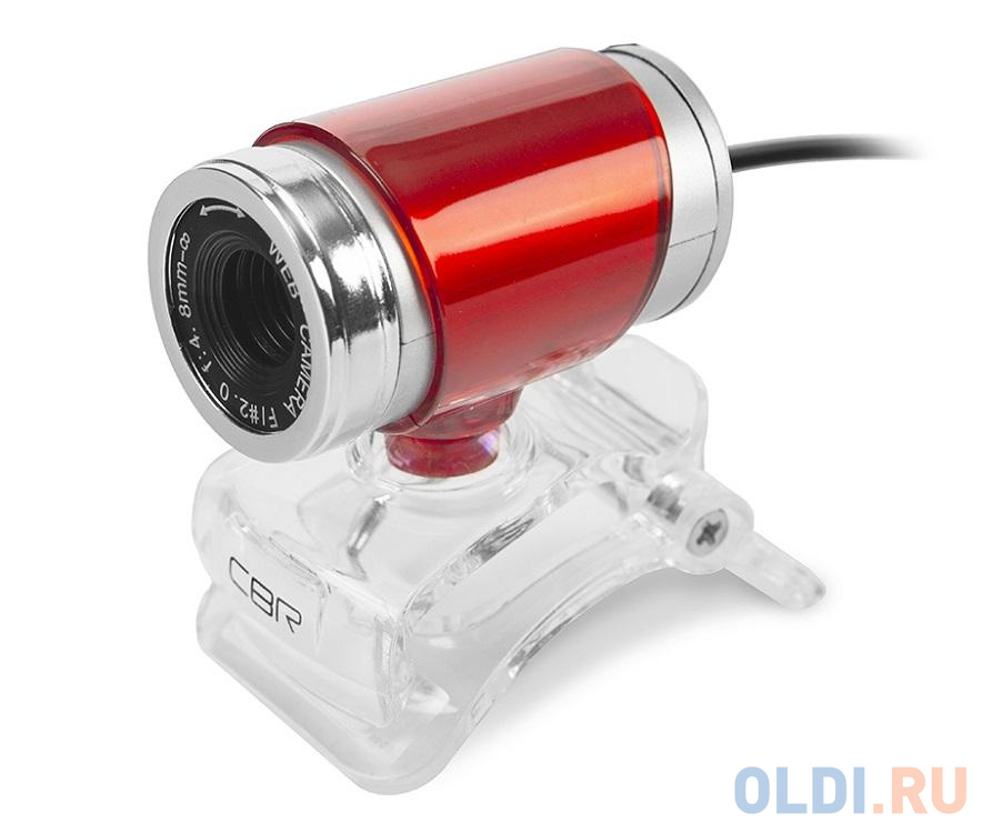 Веб-камера CBR CW 830M Red с матрицей 0,3 МП, 640х480, USB 2.0, встроенный микрофон, руч. Фокус., крепление на мониторе, кабель 1,4 м, цвет красный