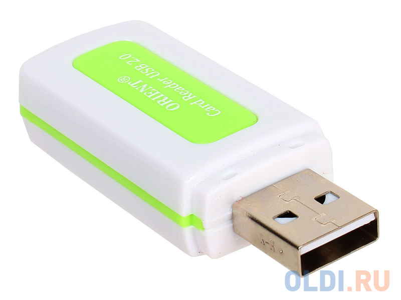 

Картридер ORIENT CR-011G, USB 2.0 мини картридер SDHC/SDXC/microSD/MMC/MS/MS Duo/M2, белый с зеленым